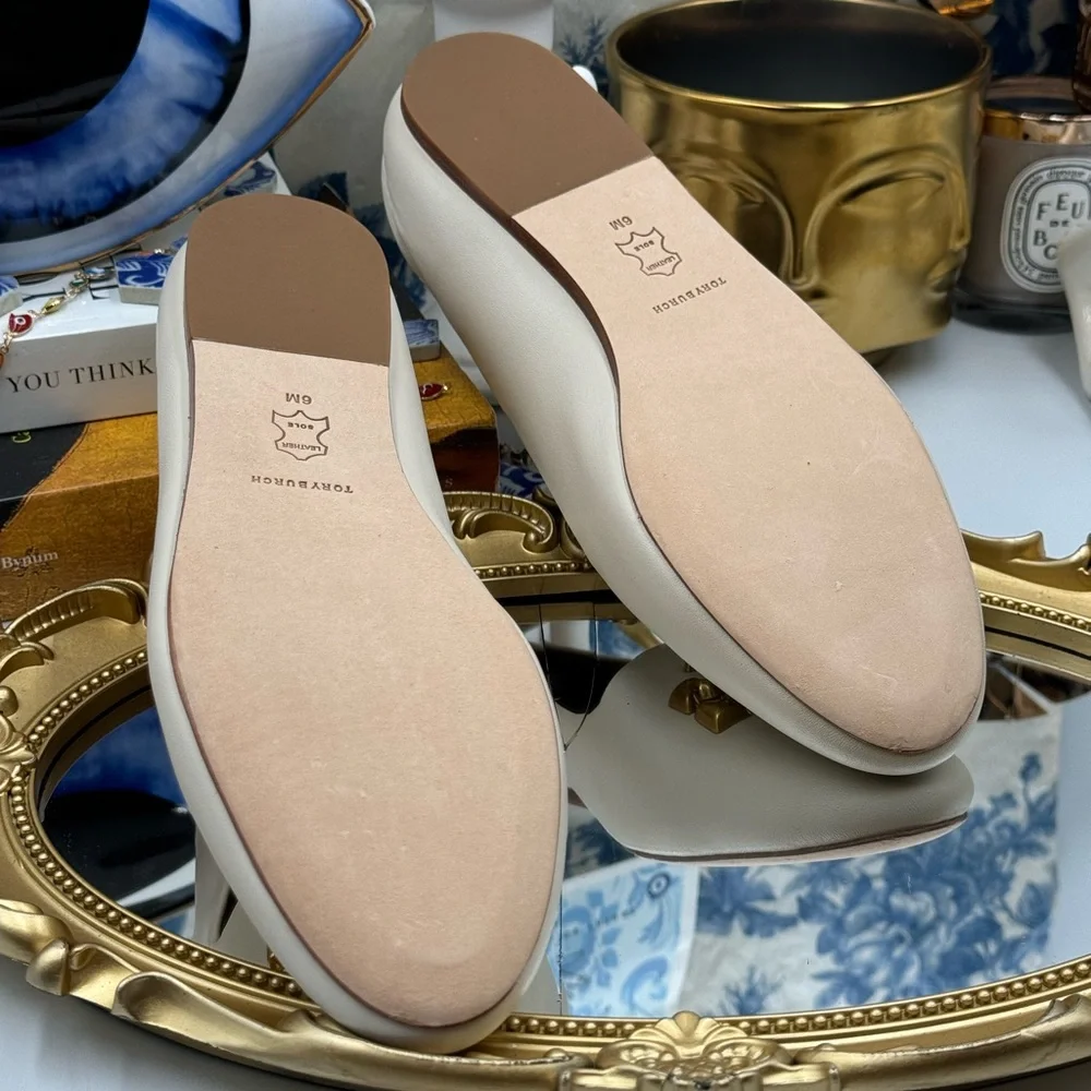 🆕 TORY BURCH 🧿 NWOB Eleanor White Leather Smoking Slipper Loafers, Sz US 6